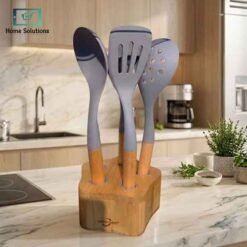 silicone spoon set 5pcs with stand Pakistan