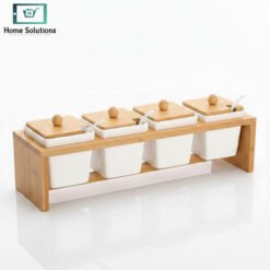 ceramic seasoning set with bamboo stand
