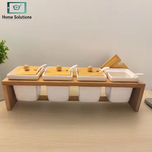 Ceramic Seasoning Set with Bamboo Stand 3 Ceramic Seasoning Set with Bamboo Stand - Image 2