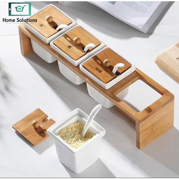 Ceramic Seasoning Set with Bamboo Stand 4 Ceramic Seasoning Set with Bamboo Stand - Image 3