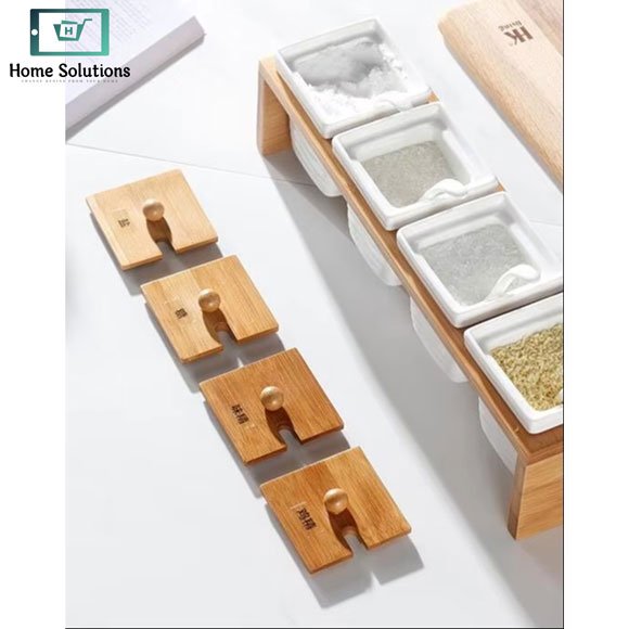 Ceramic Seasoning Set with Bamboo Stand 6 Ceramic Seasoning Set with Bamboo Stand - Image 5