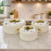 Marble Design Ceramic Hot Pot Set 3 Pcs with Gold Handles - White 1 marble design ceramic hot pot set 3 pcs gold handles luxury serving casserole pots stylish kitchen tableware