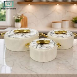 marble design ceramic hot pot set 3 pcs gold handles luxury serving casserole pots stylish kitchen tableware