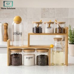 glass bamboo kitchen organizer set