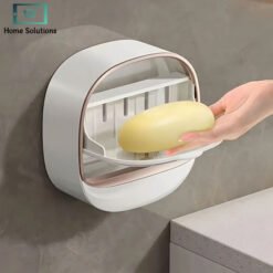 Self Adhesive Wall Mounted Luxury Soap Dish with Lid and Drainage Tray