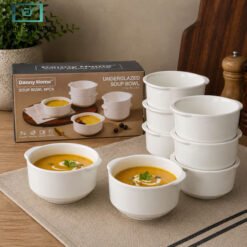 Danny Home ceramic bowl set 6pcs white bowls with handles soup serving bowls durable kitchen tableware