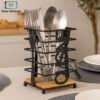 Modern metallic and oak square spoon holder kitchen organizer