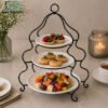 Brilliant 3-Tier Serving Stand with Ceramic Plates 2 brilliant 2 tier serving stand with ceramic plates gold metal frame dessert snack display stand elegant tableware