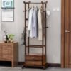Wooden Clothes Hanging Stand with 2 Drawers 1 wooden clothes hanging stand with 2 drawers garment rack storage organizer modern bedroom furniture