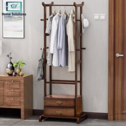 wooden clothes hanging stand with 2 drawers garment rack storage organizer modern bedroom furniture