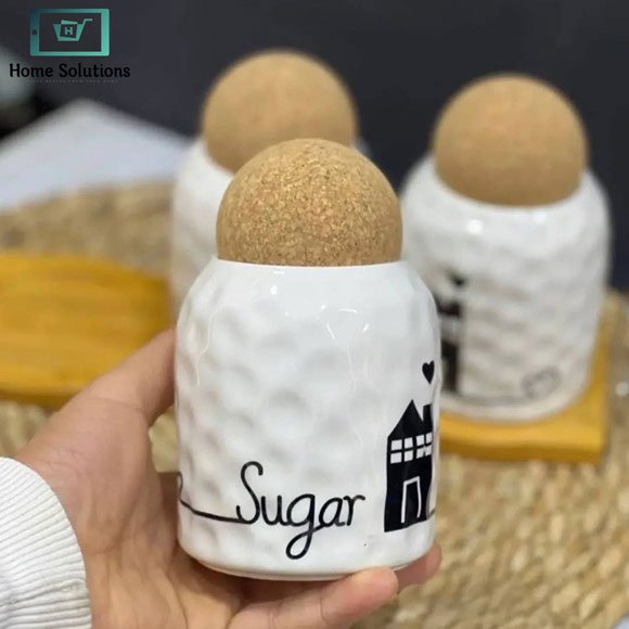 Cork Lid Storage Jar Set Tea Coffee Sugar 5 Cork Lid Storage Jar Set Tea Coffee Sugar - Image 3