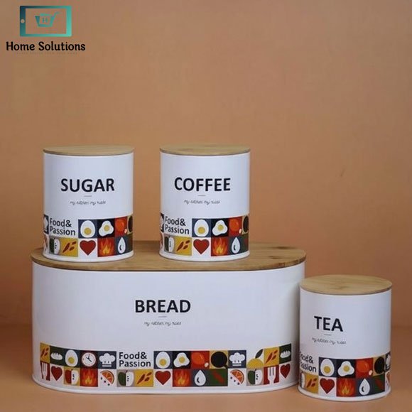 4 Piece Kitchen Storage Set Bread Box & Canisters – Tea Coffee Sugar Jars with Bamboo Lids 3 4 Piece Kitchen Storage Set Bread Box & Canisters – Tea Coffee Sugar Jars with Bamboo Lids - Image 2