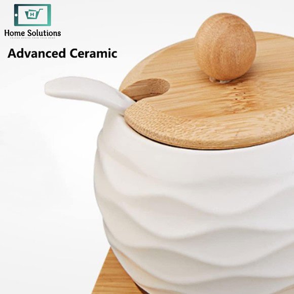 Ceramic Spice Jar Set 3 Pcs with Bamboo Rack 4 Ceramic Spice Jar Set 3 Pcs with Bamboo Rack - Image 3