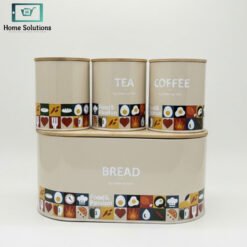 4 Piece Kitchen Storage Set Bread Box & Canisters – Tea Coffee Sugar Jars with Bamboo Lids 10 tea3 1 - Home Solutions