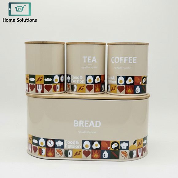 4 Piece Kitchen Storage Set Bread Box & Canisters – Tea Coffee Sugar Jars with Bamboo Lids 5 4 Piece Kitchen Storage Set Bread Box & Canisters – Tea Coffee Sugar Jars with Bamboo Lids - Image 4