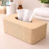 wooden bamboo woven tissue box with jute finish