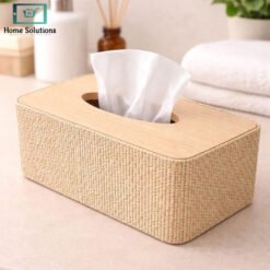 wooden bamboo woven tissue box with jute finish