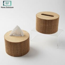 wooden bamboo woven tissue box with jute finish