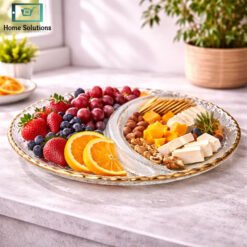 2 grid glass serving platter 32.4cm golden rim top view