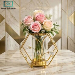luxury gold crystal flower vase with metal