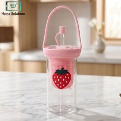 Glassium Strawberry Glass Tumbler with Handle and Straw