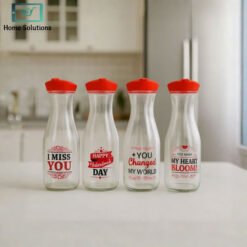 KLEEYO 1 litre glass fridge water bottle with airtight red cap leak proof water bottle for juice milk and cold drinks storage