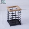 Square metal cutlery holder with wooden top kitchen organizer