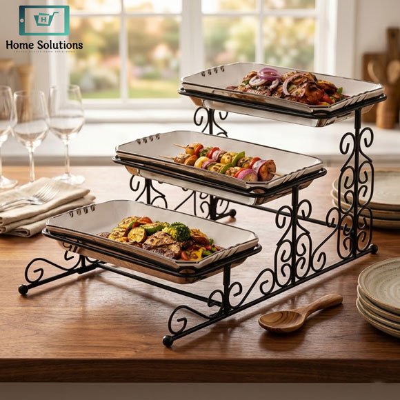 Luxury 3 Step BBQ Platter with Metal Stand 2 Luxury 3 step BBQ platter with metal stand