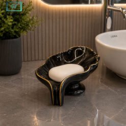 Luxury Black Leaf Soap Dish Ceramic Bathroom Accessory with Gold Detailing