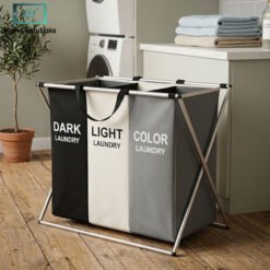 3 Compartment Foldable Laundry Basket Fabric Storage Hamper