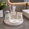 Luxury Bathroom Accessories Set 5 - White 1 Luxury Bathroom accessories Set 5 Pieces Modern Bathroom Accessories Organizer Set