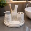 Luxury Bathroom Accessories Set 5 - White Floral Design 2 Luxury Bathroom accessories Set 5 Pieces Modern Bathroom Accessories Organizer Set