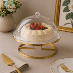 Brilliant 13 inch cake stand with glass dome lid and gold metal base elegant dessert display stand