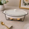 Brilliant Oval Ceramic Chafing Dish with Metal Candle Stand & Lid – 12-Inch 2 Brilliant oval ceramic chafing dish with lid and metal candle stand 12 inch buffet food warmer serving dish