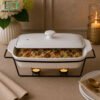 Ceramic Chafing Dish with Metal Stand & Lid - Rectangular 1 Brilliant ceramic chafing dish with lid and metal candle stand