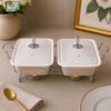 Brilliant Twin Ceramic Chafing Dish with Metal Candle Stand - 10-Inch 1 Brilliant ceramic chafing dish with lid and metal candle stand