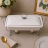 Brilliant Rectangular Ceramic Chafing Dish - 16.5-Inch 1 Brilliant ceramic chafing dish with lid and metal candle stand