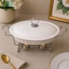 Brilliant Oval Ceramic Chafing Dish - 16-Inch 2 Brilliant ceramic chafing dish with lid and metal candle stand