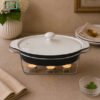 Ceramic Chafing Dish with Metal Candle Stand - 11-Inch 1 Brilliant ceramic chafing dish with lid and metal candle stand