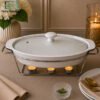 Oval Ceramic Chafing Dish with Metal Stand & Lid 2 Brilliant ceramic chafing dish with lid and metal candle stand