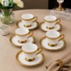Brilliant Cup & Saucer Set 6 Pcs – Gold Rim 1 Brilliant 6pcs ceramic cup & saucer set for elegant tea and coffee serving