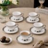 Brilliant Cup & Saucer Set 6 Pcs – Silver Rim 1 Brilliant 6pcs ceramic cup & saucer set for elegant tea and coffee serving