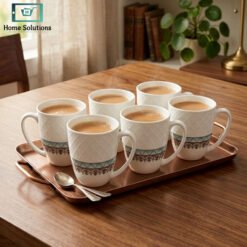 Elegant Bone China Mug Set 6pcs with Turquoise and Silver Design