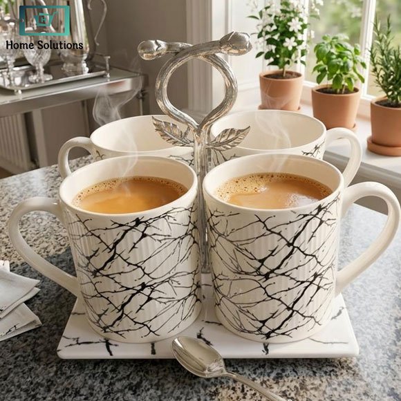 Luxury Ceramic Coffee & Tea Mug Set with Tray 3 Ceramic coffee and tea mug set with tray