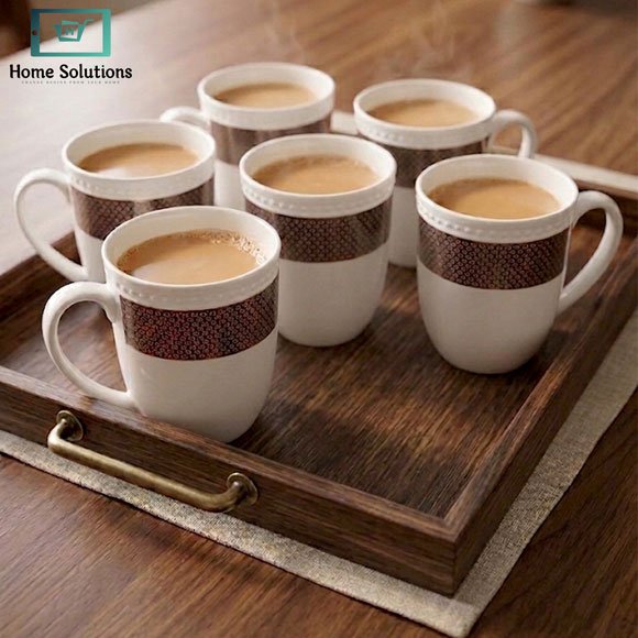 Elegant Bone China Mug Set 6pcs - Royal Amber 3 Elegant Bone China Mug Set 6pcs with Turquoise and Silver Design