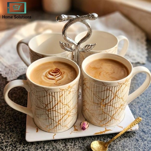 Luxury Ceramic Coffee & Tea Mug Set with Tray 2 Ceramic coffee and tea mug set with tray