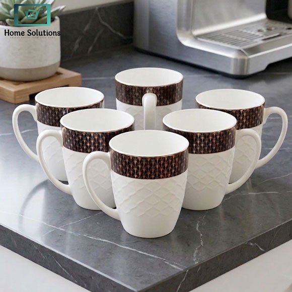 Elegant Bone China Mug Set 6pcs 3 Elegant Bone China Mug Set 6pcs with Turquoise and Silver Design
