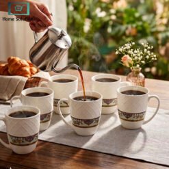 Elegant Bone China Mug Set 6pcs with Turquoise and Silver Design