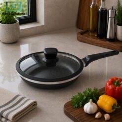 Alpenberg 28cm fry pan with glass lid black and silver non stick frying pan for everyday cooking
