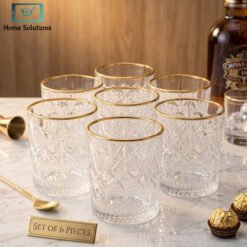 Glass Set of 6 with Gold Rim Luxury Drinking Glasses